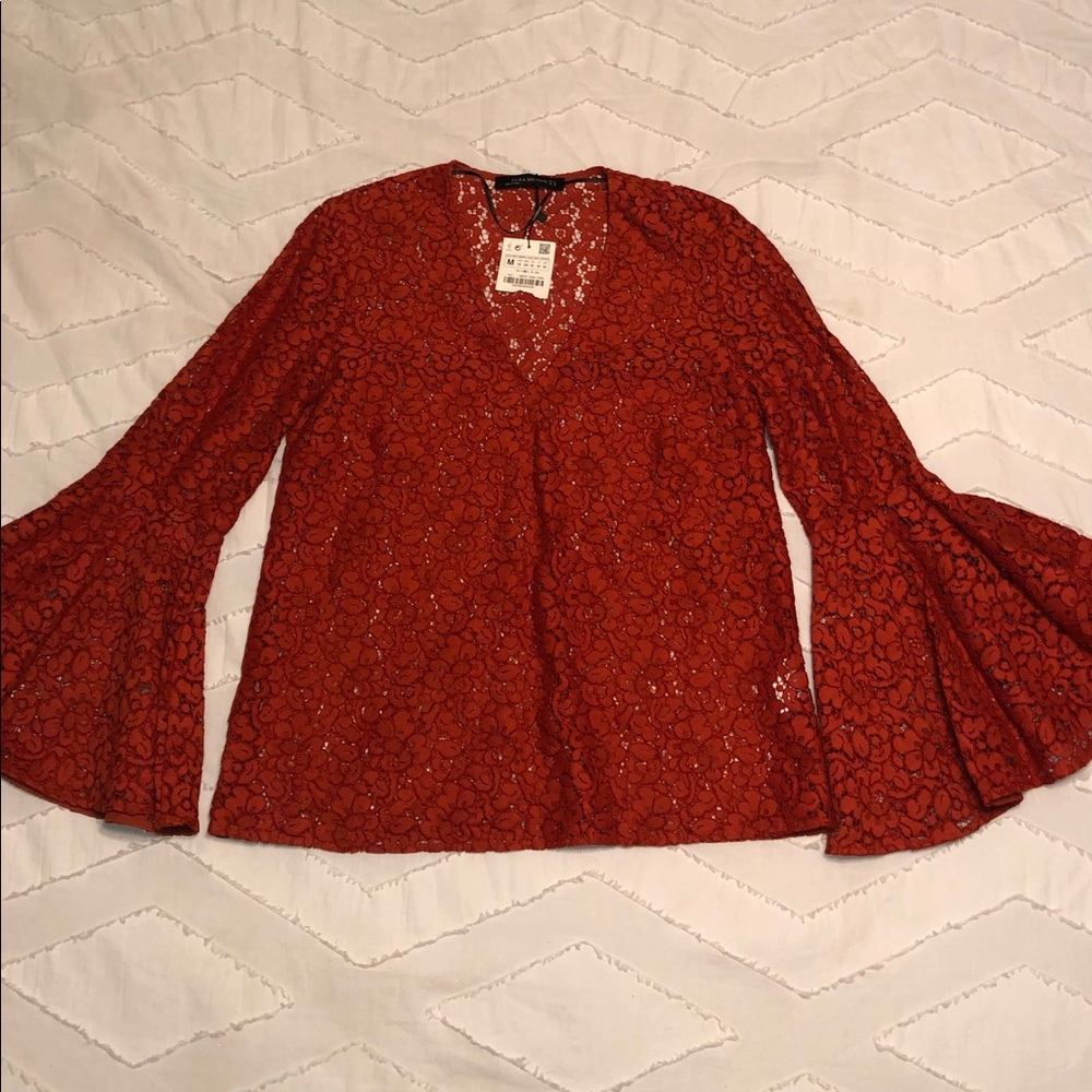 NWTS Zara Orange Lace Flare Long Sleeve Top